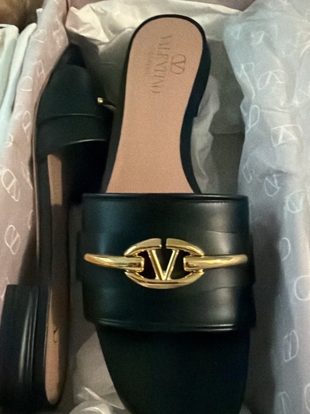 Valentino Garavani VLogo Slide Sandals Black 39.5 NWB